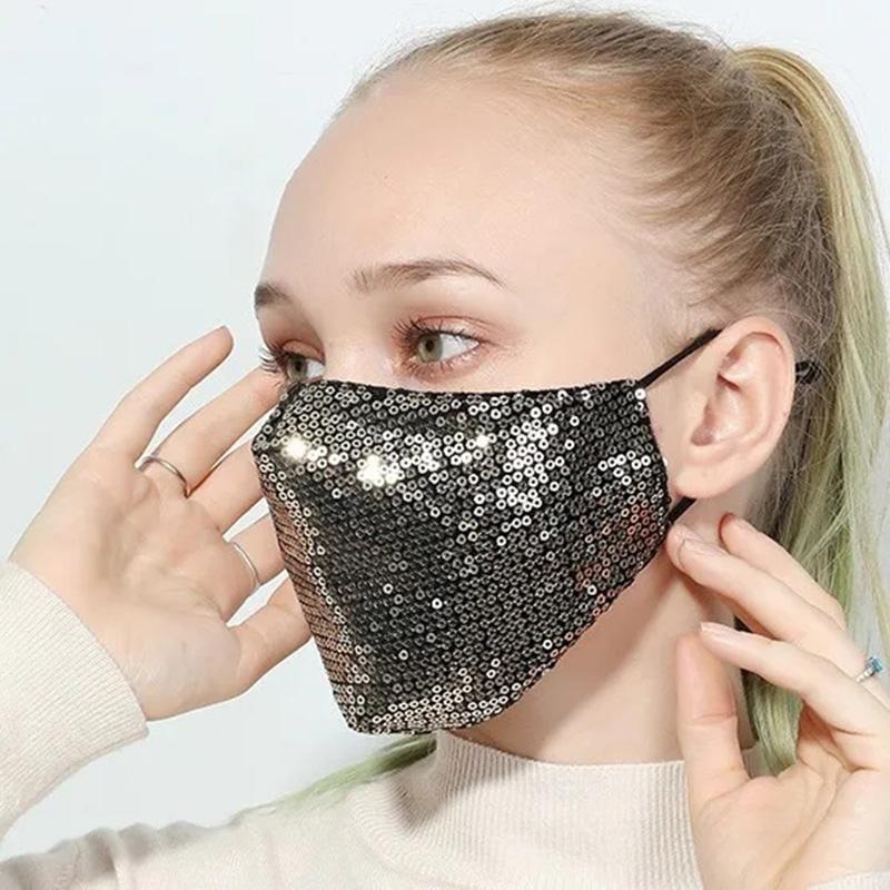 Ladies Cotton Sequin Masks Fall Winter High Quality Masks Warm Anti-smog Masks Solid Cotton Breathable Masks Adult Windproof Holiday Party Masks