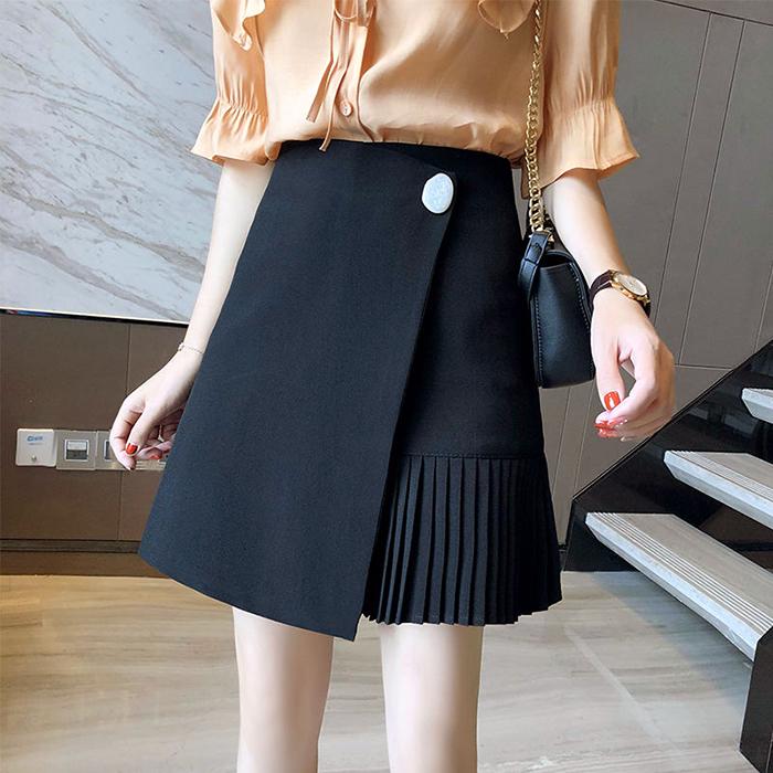 Summer Women Large Size High Waist Irregular Skirt Pleated Skirt Anti-light Out Mini A-line Skirt