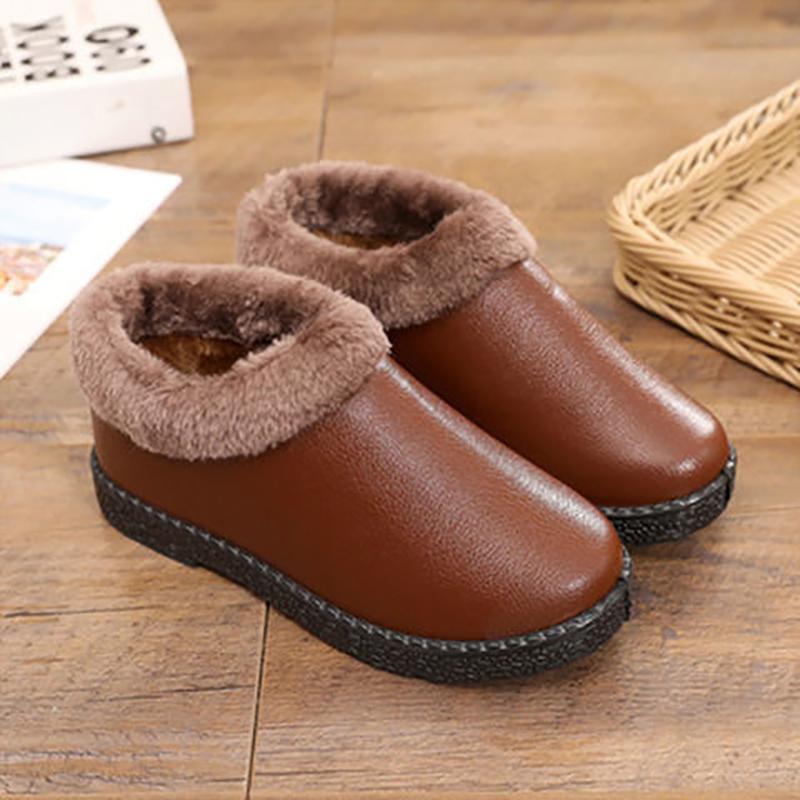 Winter Leather Women's Cotton Shoes Plus Fleece Warm Cotton Shoes Casual Non-slip Mother Shoes