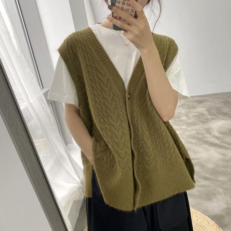 Spring and Autumn Knitted Loose Vest Short Cardigan Sleeveless Sweater Casual Solid Color Women's Top