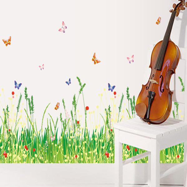 Cartoon New wall stickers spring field romantic warm wallpapers removable corner waist line stickers
