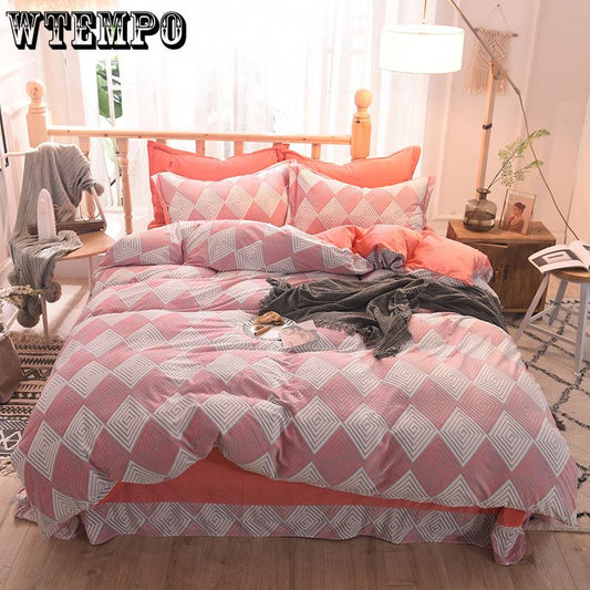 5D Carved Velvet Four-piece Crystal Velvet Warm Quilt Cover Sheets Thick Warm Velvet 4Pcs Set