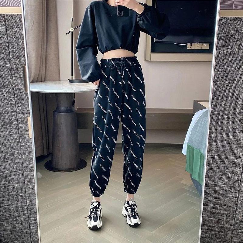 High Waist Slimming Straight Loose Thin Harem Pants Letter Sports Chiffon Pants Women Summer