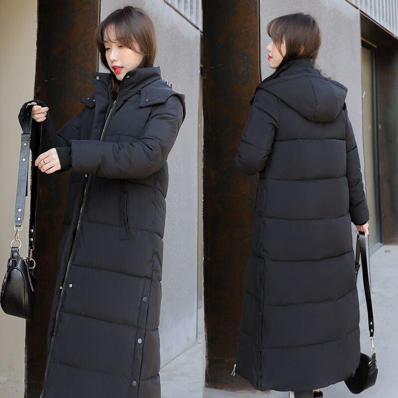 Stand-up Collar Hooded Down Jacket Padded Jacket Women Fall/winter Loose Padded Jacket Women Long Over-the-knee Padded Jacket Straight Slim Coat