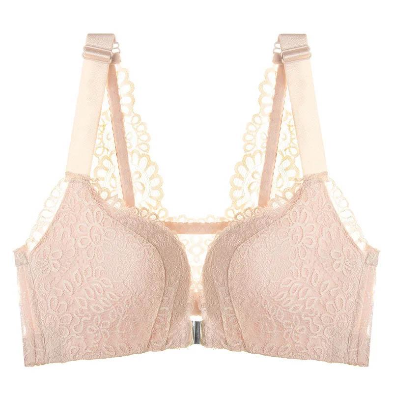 Sexy Lace Front Button Beautiful Back No Steel Ring Thin Sexy Bra Large Size Women's Underwear Push Up Bra