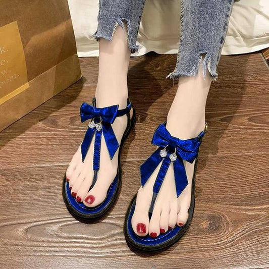 Flip-toe Sandals Female Rhinestone Fairy Style Female Summer All-match Flat-bottom Student Roman Beach Sandals