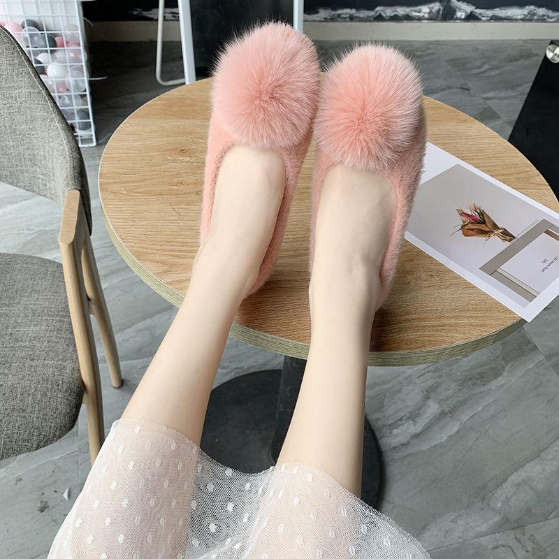 Flat-bottomed Plus Velvet Single Shoes Warm Lazy Beanie Shoes Women Plus Velvet Cotton Scoop Shoes Plush Shoes Moccasin Shoes