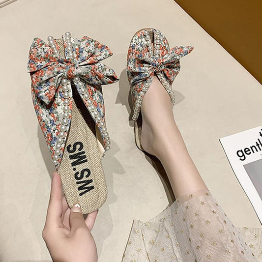 Lazy Non-open Toe Half Slippers Women's Summer Fashion Outer Wear Soft Bottom Small Floral Muller Sandals and Slippers