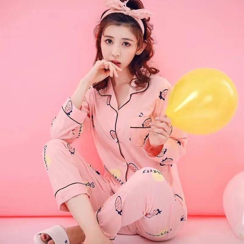 Pure Cotton Thin Casual Pajamas Women's Long-sleeved Pajamas Summer Ladies Suit Home Service Can Be Worn Outside