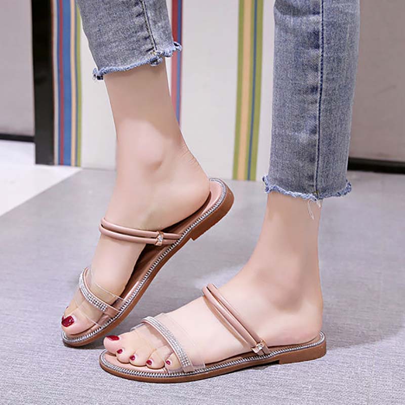 Sandals Female Summer Fairy Style Outer Wear Flat-bottomed Students Korean Version of Wild Slope with Two Wear Sandals and Slippers Female
