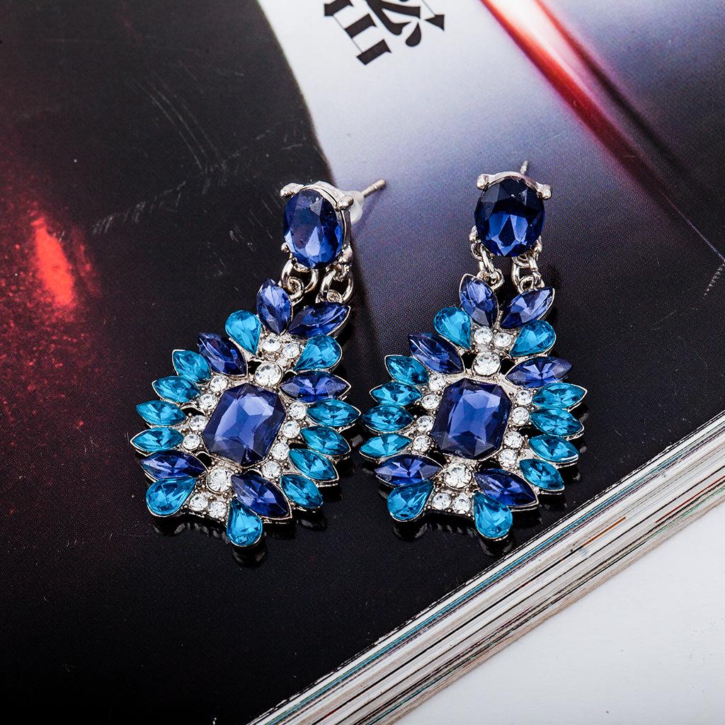 Europe and America Noble Luxury Earrings Crystal Zircon Earrings Earrings Lake Sapphire Earrings