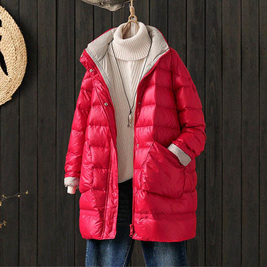 Women's Down Jacket Mid-length White Duck Down Plus Size Winter Coat Bread Jacket Women