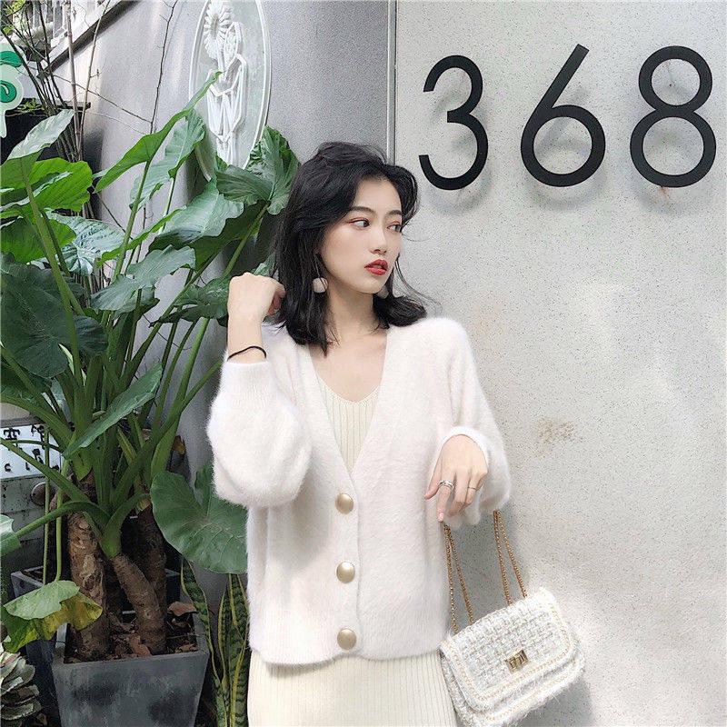 New Imitation Water Velvet Lazy Loose V-neck Net Red Sweater Knit Cardigan Button Coat Female