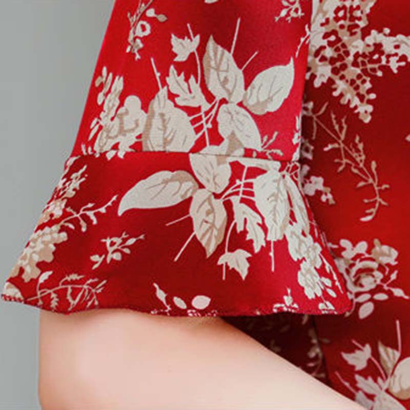 Women's Summer Short Sleeve Chiffon Shirt Loose Floral Top