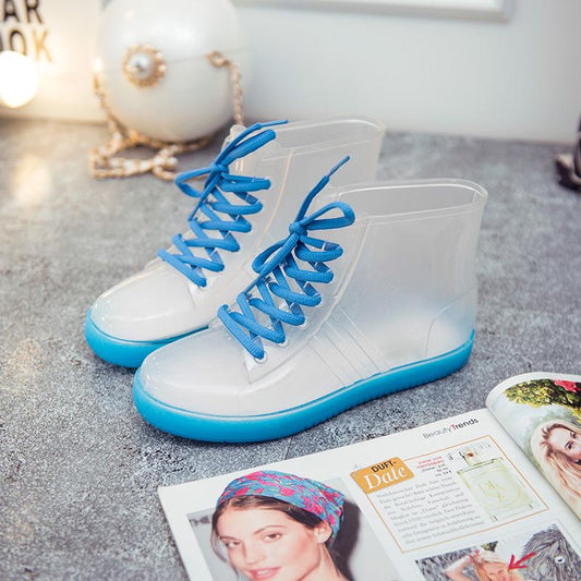 Jelly Transparent Non-slip Fashion Waterproof Shoes Rain Boots Rain Boots Rubber Shoes Overshoes Water Boots Women Short Tube Adult Summer