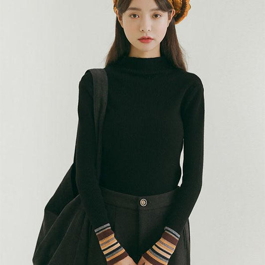 Half-Turtleneck Neck Sweater Spring Slim Thin Ladies Sweater with Black Bottoming Shirt Top