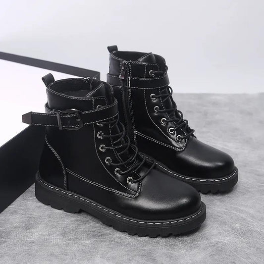 Cool Women's British Style Martin Boots Plush Fleece Boots Winter All-match Flat Motorcycle Boots