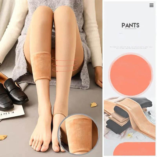 Autumn and Winter Thickened Leggings Women's High-waisted Thin Pantyhose Meat Black Plus Velvet All-in-one Pants To Wear Thermal Pants