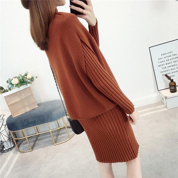 Spring and Autumn Mid-length Hedging Base Skirt Loose Sweater Women's Vest Two-piece Skirt
