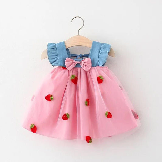 Little Girl Mesh Dress Summer Sweet Princess Skirt Bow Tutu Skirt Girl Backless Sleeveless Vest Skirt A-line Skirt
