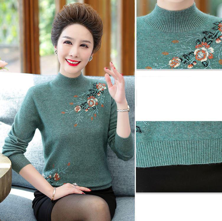 Women's Half Turtleneck Pullover Knitwear Fashion Sticky Diamond Print Long Sleeve Sweater Large Size Loose Cropped Top