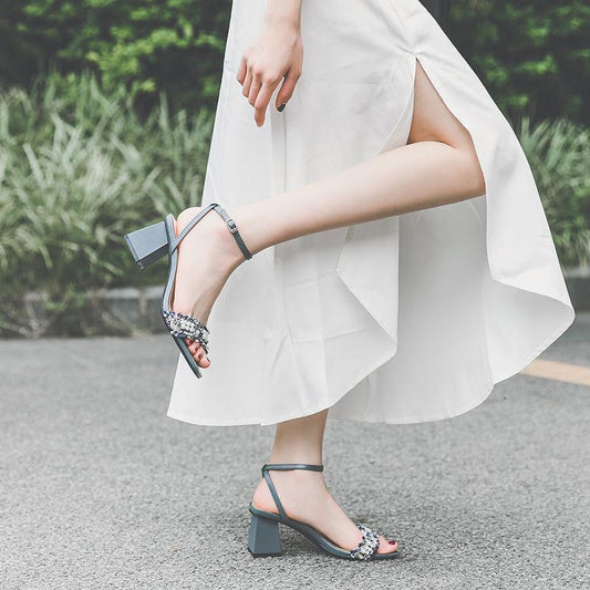 Women's Summer Roman Sandals All-match Fashionable Women's Shoes Korean Style Thick Heel Open Toe Buckle High Heels