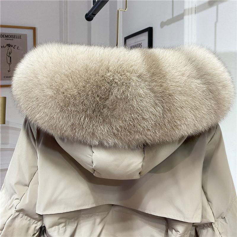 Real Fox Fur Collar Down Jacket Women Winter Thick Warm long Hooded Down Coat
