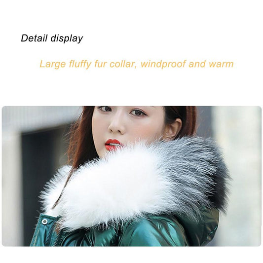 Women Winter Down Jacket with Hooded Faux Fur Collar Shiny Women Down Jacket Parka