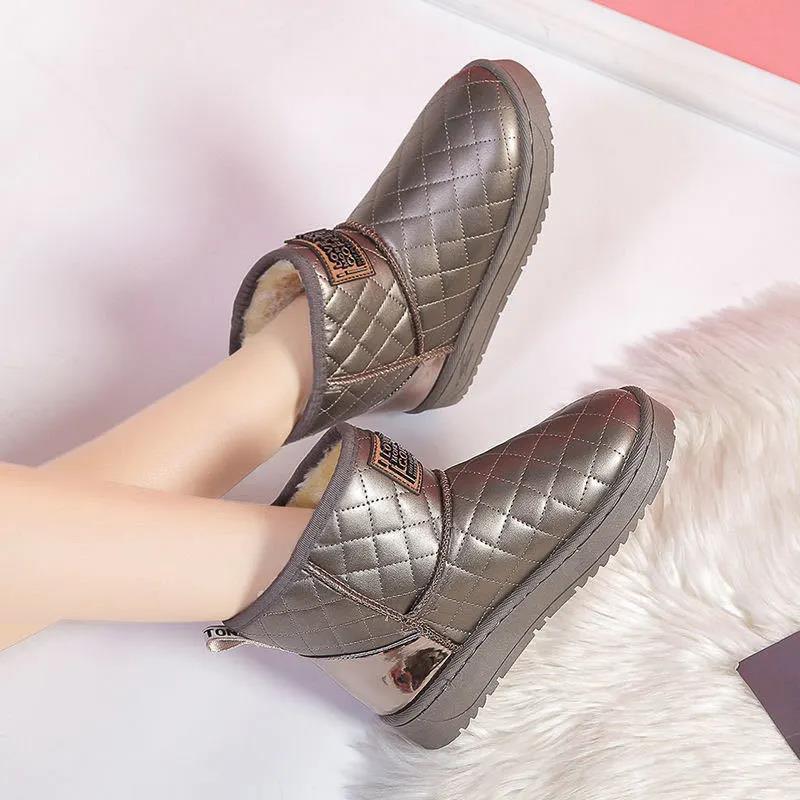 Snow Boots Women Winter Plus Velvet Korean Leather Warm All-match Flat-bottomed Lightweight Non-slip Boots