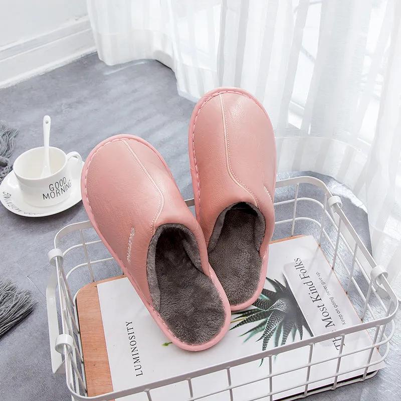 Home Slippers Winter Warm Women Waterproof Non-Slip Indoor Shoes Cotton Men Anti-slip Ladies Soft Slides Memory Foam Couples
