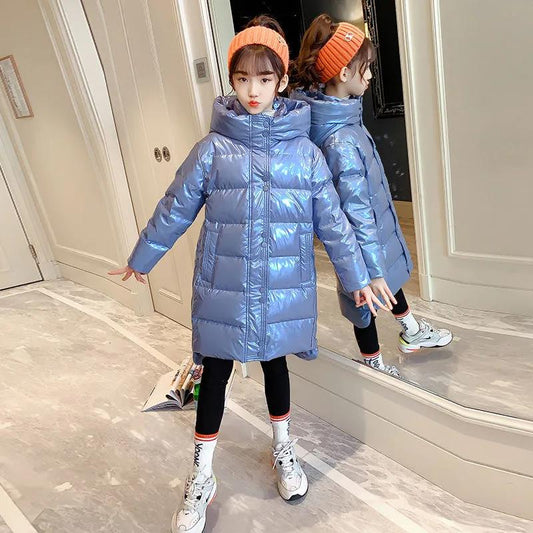 Girls' Warm Cotton Coat Thicken Plus Fleece Winter Coat Mid-length Windproof Cotton Suit
