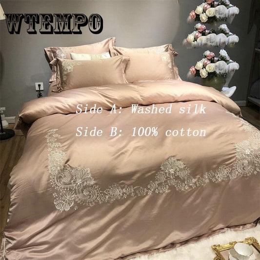 European Ice Silk Cotton Bed Four-piece Cotton Quilt Cover Summer