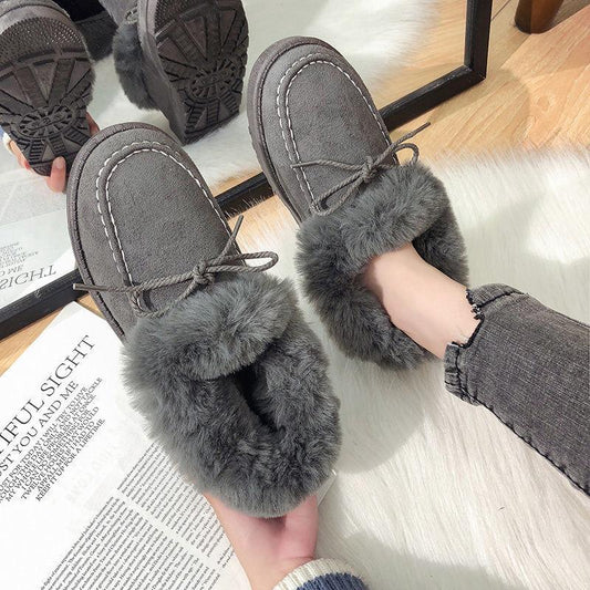Fur Shoes To Keep Warm In Autumn and Winter Plus Velvet Korean Version of All-match Flat Snow Boots Women's Cotton Shoes