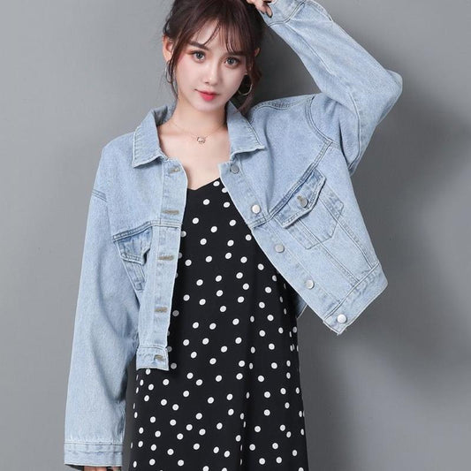 Denim Jacket Women's Spring and Autumn Korean Version All-match BF Loose Short Long-sleeved Retro Top Women's
