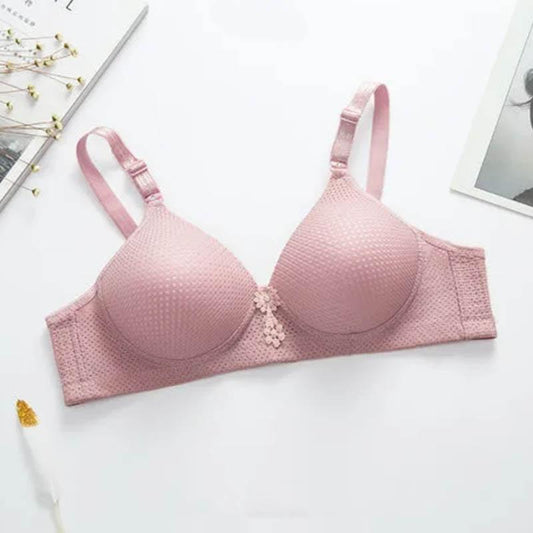 Four Seasons Ladies Gathering No Steel Ring Bra Thin Anti-sagging Simple Glossy Massage Particles Non-slip Shoulder Strap Breathable Bra