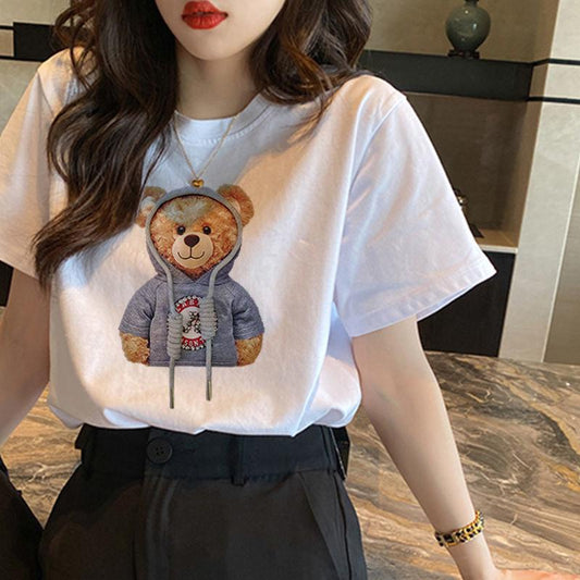 Cotton Short-sleeved T-shirt Female Summer Student Korean Style Loose Half Sleeve Fashion Printed Blouse