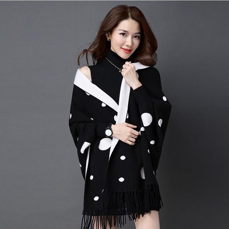 Autumn and Winter Knitted Sweater Mid-length Long-sleeved Color Matching Bat Shirt