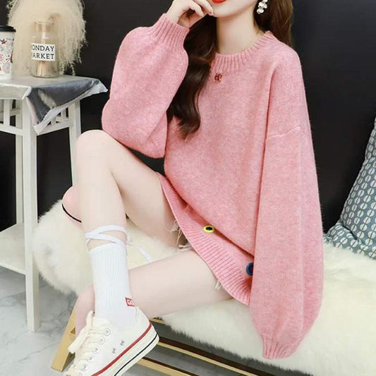 Autumn and Winter Pullover Simple Sweater Loose Large Size Casual Jacket Casual Simple Female Student Jacket