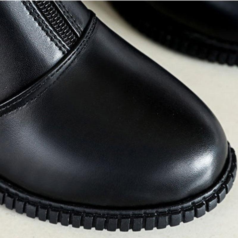 Women's Autumn and Winter Warmth and Velvet High-heeled Ankle Boots Round Toe Front Zipper Chunky-heel Martin Cotton Boots