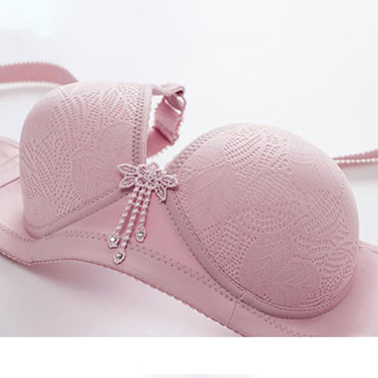 No Steel Ring Gathers Large Size Women's Underwear Thin Cotton Cup Large Size Receding Breast Bra Lace Embroidery Light and Breathable