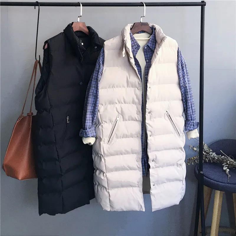 Women's Mid-length Down Cotton Vest Stand-collar Cotton Jacket Student Vest Vest Trend
