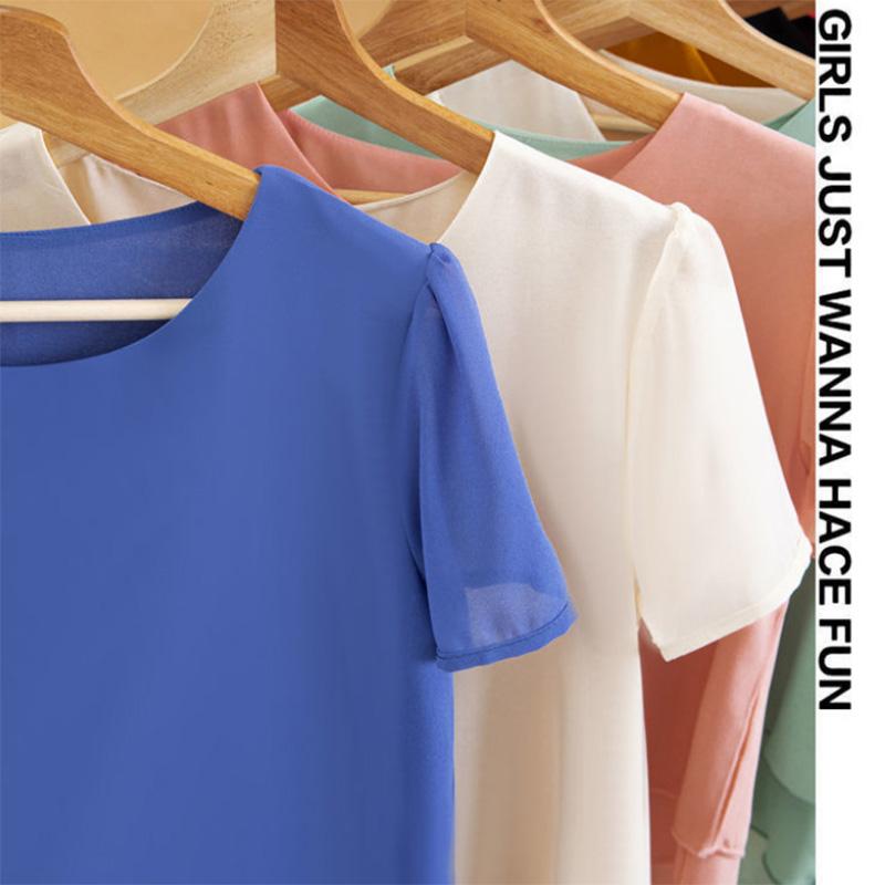 Ice Silk Solid Color Oversized Loose Large Size Chiffon Shirt Mommy Short Sleeve Thin Shirt