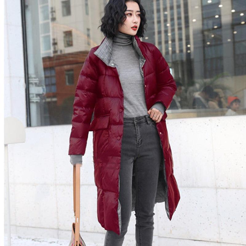 Double-sided Down Jacket Women's Mid-length Winter Loose Large Size Thin White Duck Down Over The Knee Coat