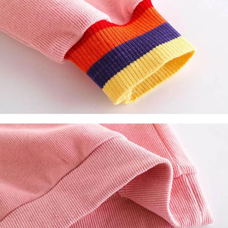 Girls' Suits Children's Spring and Autumn Clothes Contrast Color Thread Design Korean Version Sports Leisure Long-sleeved Pullover Two-piece Set