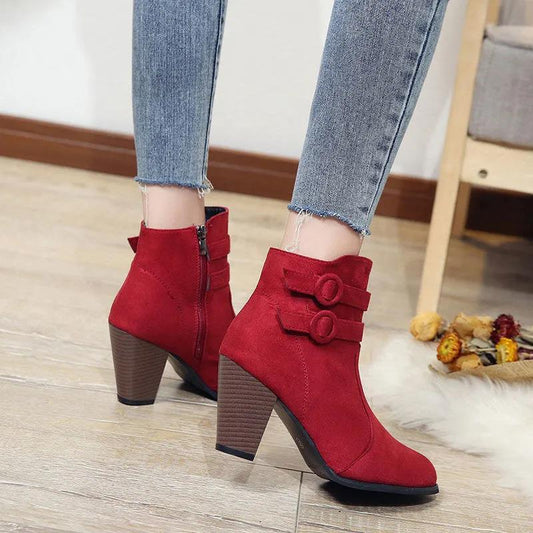Martin Boots Women's Winter Thick Heel Large Women's Shoes Short Tube Women's Shoes Warm Snow Boots Women Fashion Zipper Boots