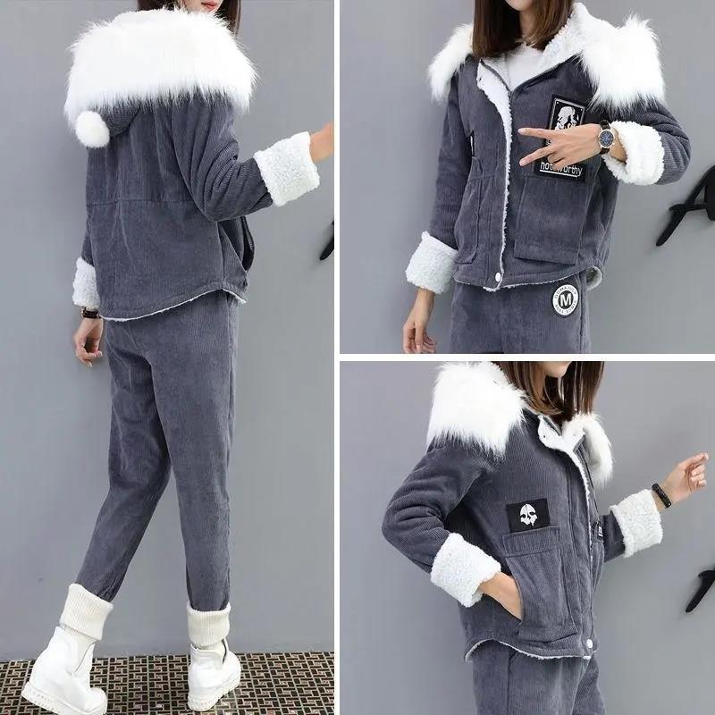 Plus Size Women's Winter Two-piece Suit Thickened Plus Velvet Women's Jacket Denim Casual Fashion Suit