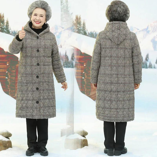 Middle-aged and Elderly Women's Grandmother Winter Padded Jacket Mid-length Plus Velvet Thickening Elderly Mother's Coat