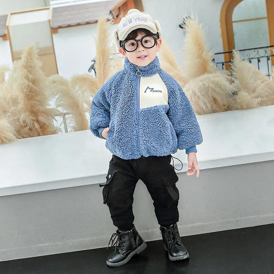 Boys' Polar Fleece Autumn and Winter Suits Western Style and Velvet Thickening Baby Children's Boys' Clothes Trendy Fashion Cotton Clothes