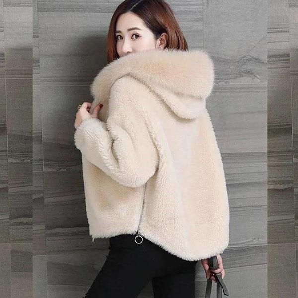 Women's Faux Fur Coat Winter Solid Color Hooded Zipper Short Jacket Female Large Size Casual Warm Coat