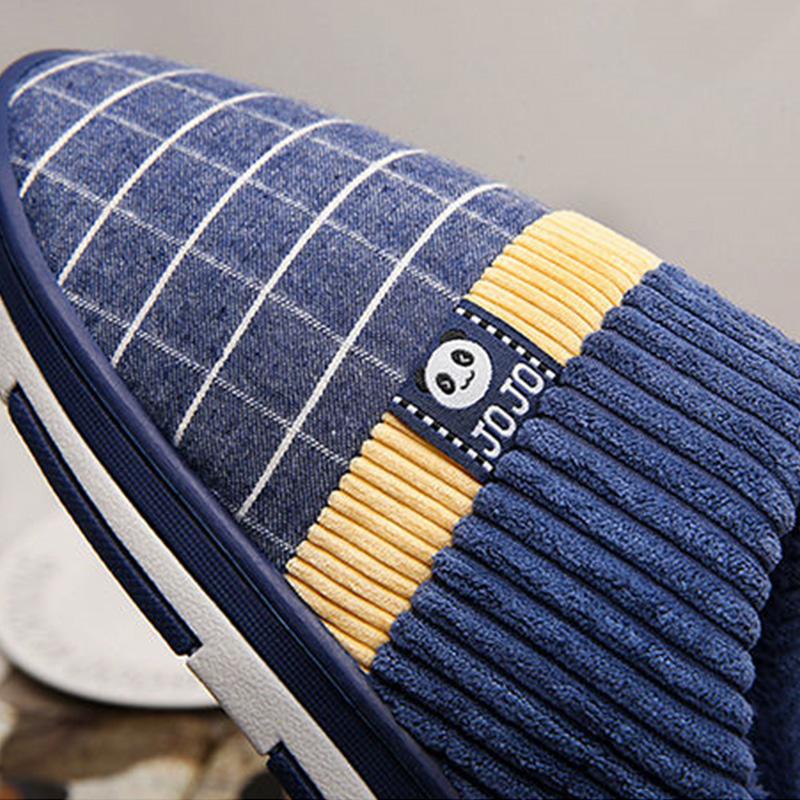 Winter Cotton Slippers Men's Plaid Non-slip Warm Thickened Plush Slippers for Home Use